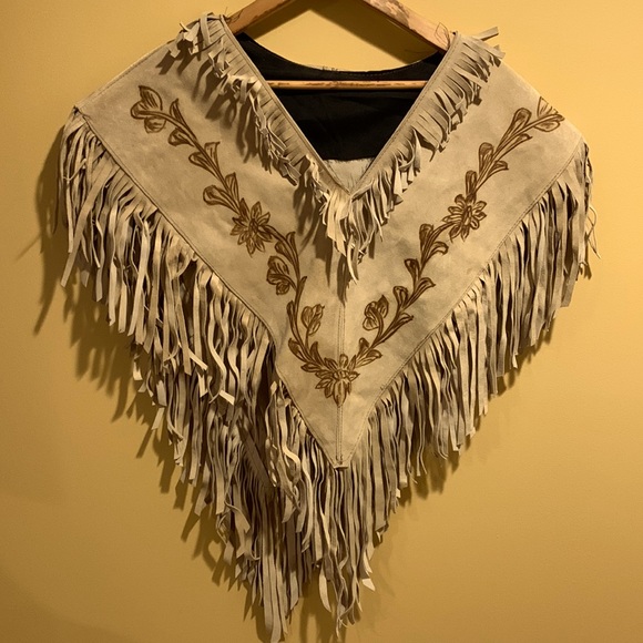 Leather Fringe Poncho with floral detail - Picture 1 of 3